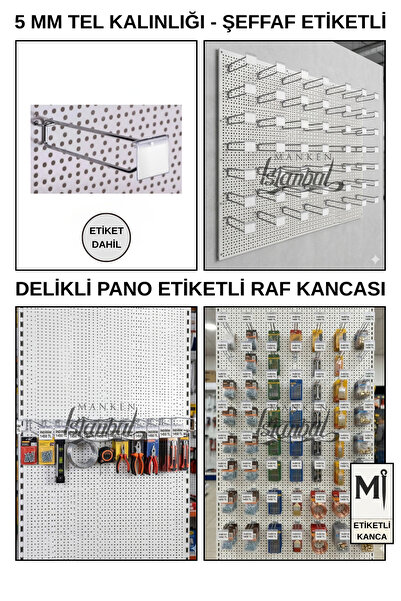 Manken İstanbul 25 Cm 50 Adet Etiket Askılı Delikli Pano Kancası Raf Askısı