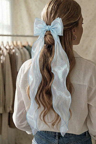 PETEK AKSESUAR Γυναικείο μακρύ φιόγκο από τούλι μπλε