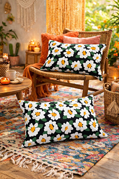 SasoHome غطاء وسادة مستطيل بتصميم ديزي ربيعي باللون الأصفر والأخضر مكون من قط...