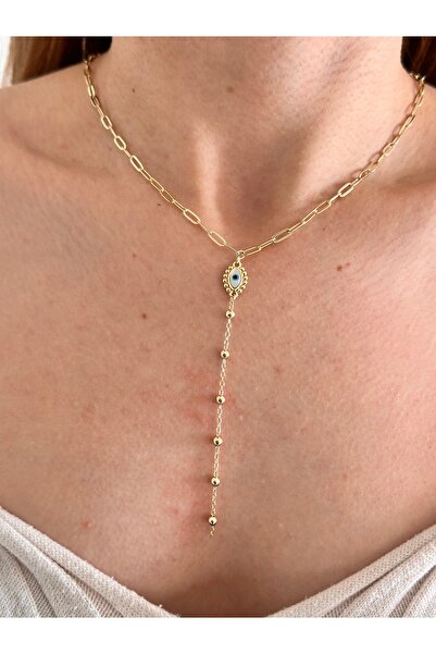 Charmist 14K Çelik Üzeri Altın Kaplama Ataç Zincir Göz Y Kolye