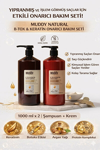 Muddy 1000 ml B-tox&Keratın Shampoo - Conditioner Cream Repairing for Extreme...