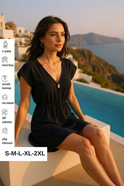 R ROCKBLACK Γυναικείο μίνι φόρεμα παραλίας με μαύρο λαιμόκοψη σε σχήμα V με ά...