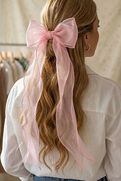 PETEK AKSESUAR Cataramă cu fundă lungă din tul de damă roz închis