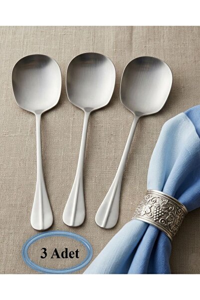 BRE HOME 3 Adet Çelik Servis Kaşığı Seti – Salata Sunum Kaşığı - 22 cm.