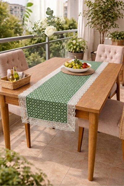 Rona Home Green Lace Edged Table Runner – Luxurious Patterned Living Room and...