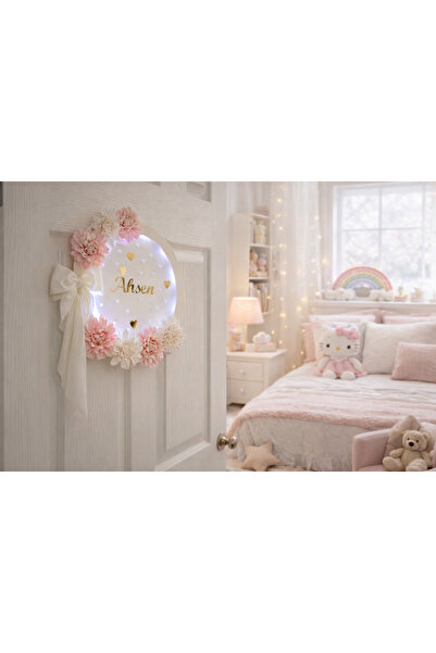Işıltı Atalier Fiyonklu çiçekli bebek kapı süsü