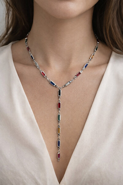 Modex Colorful Thin Rectangle Low-Cut Y Necklace (56cm)