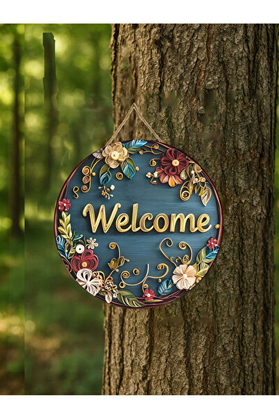 MARNELLO CONSEPT "Welcome" Door Ornament - Floral Print Wooden Mdf 2D Print Flat