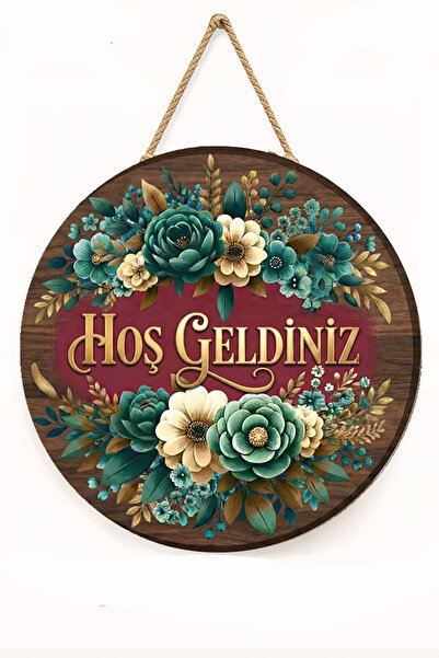 MARNELLO CONSEPT Kapı Süsü Dekoratif Çiçekli Ahşap Görünümlü "Hoş Geldiniz"