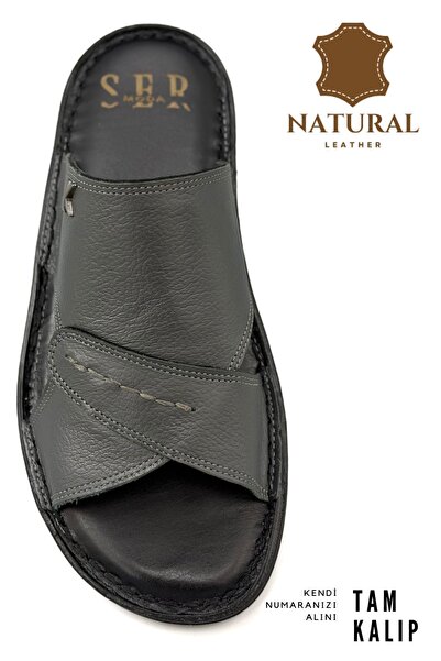 sermoda Hakiki Gerçek Deri Erkek Terlik Hafif Terlik Deri Şırıngıl Füme