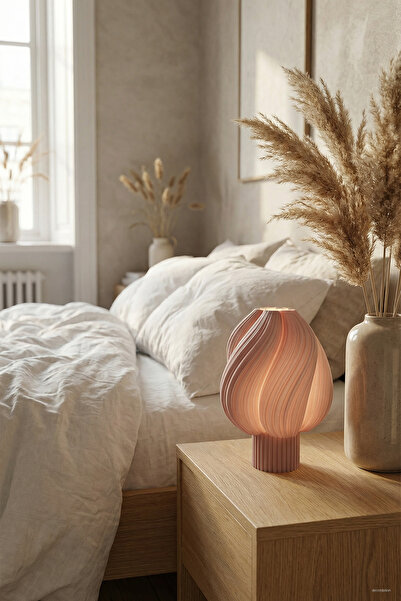 Decorstation PearlBloom Tozpembe Dekoratif Masa Lambası Abajur