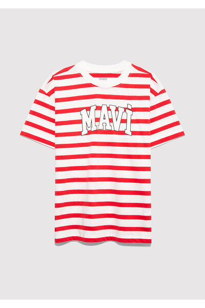 Mavi Logo Printed Striped T-Shirt Loose Fit / Relaxed Comfortable Cut 6610251...
