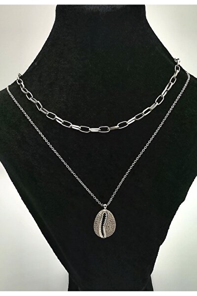 Monalisa Home Silver Double Chain Jewelled Necklace with Seashell Figure
