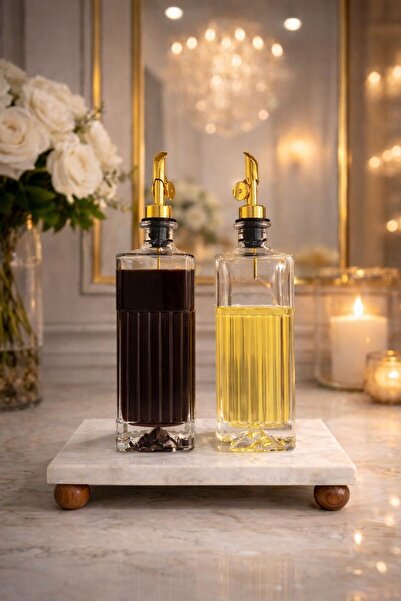 Maloria Gold Tıpalı Dağ Figürlü Kalın Kare Cam Yağlık, Sirkelik, Sosluk Seti ...