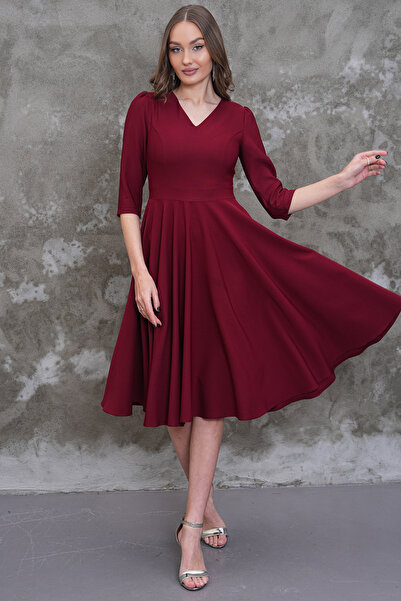 MAG FASHİON Βραδινό φόρεμα μπορντό, φόρεμα αποφοίτησης με λαιμόκοψη V, μανίκι...