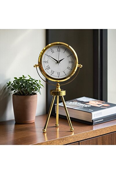 ArzzHome 3 Ayak Roma Rakamlı Tripod Masa Saati & Gold