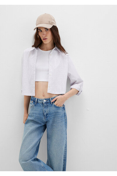 Mavi Gestreiftes weißes Crop-Shirt, kurz geschnitten 1211297-88614