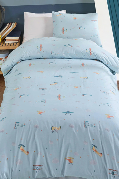 NazeninHome Ranforce 100% Βαμβάκι Αεροπλάνο Παιδί Με σχέδιο Μονό Σετ παπλωματ...