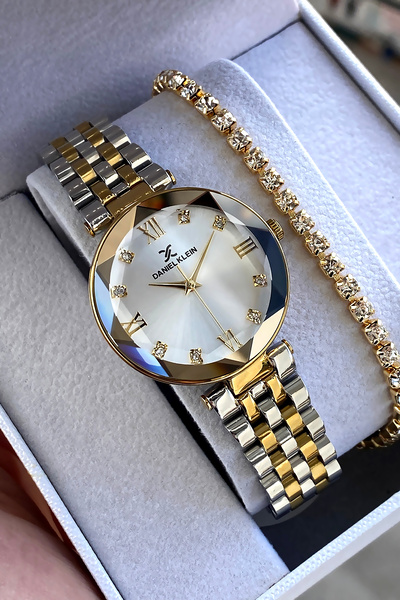 Daniel Klein %100 Orijinal Altın Gümüş Rengi Kordon Çelik Kadın Kol Saati Bil...