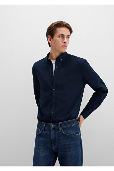 Mavi Marineblaues Hemd mit M-Logo-Stickerei, schmale Passform 0211192-70492