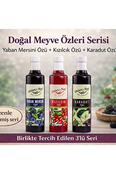 NATURES FOOD Yaban Mersini Özü Kızılcık Özü Karadut Özü Doğal Meyve Özleri Seti