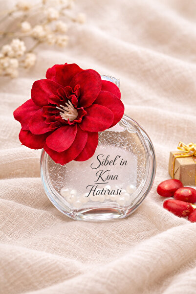 DAtelier Kına Gecesi Hediyeliği Kırmızı Çiçekli Cam Şişe Kolonya 25 adet – Ni...