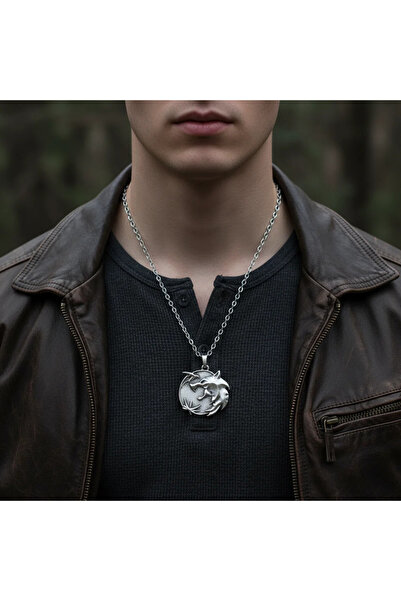 Alooya Büyülü Witcher 3 Madalyon Gümüş Kaplama Düz Zincir Kolye