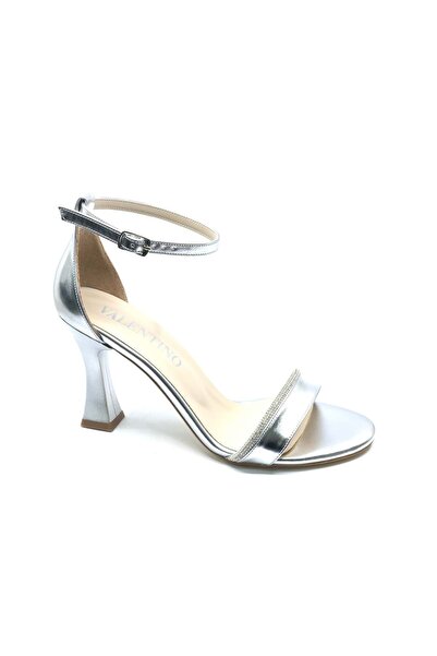 KCMN İremsu Stripe Stone Detailed Heeled Women's Evening Dress Shoes Silver