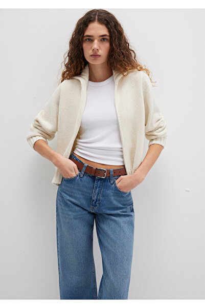 Mavi Cardigan din amestec de lână Ecru Regular Fit - Cu fermoar 1710482 -70057