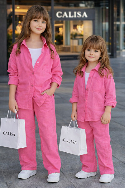 CALİSA Летен комплект от муселин за момичета, 3 части: риза, тениска, пантало...