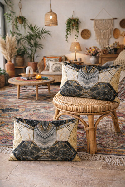 SasoHome غطاء وسادة مستطيل من قطعتين من الرخام باللون الأصفر والأسود