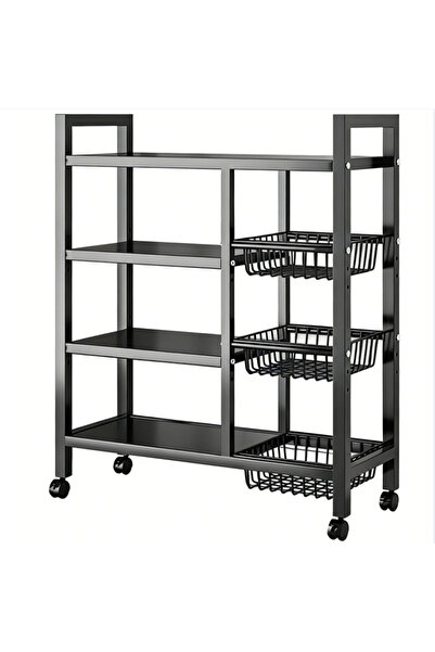 inabyte 4-Tier Kitchen Storage and Organization Rack (Black) with Wheels and ...