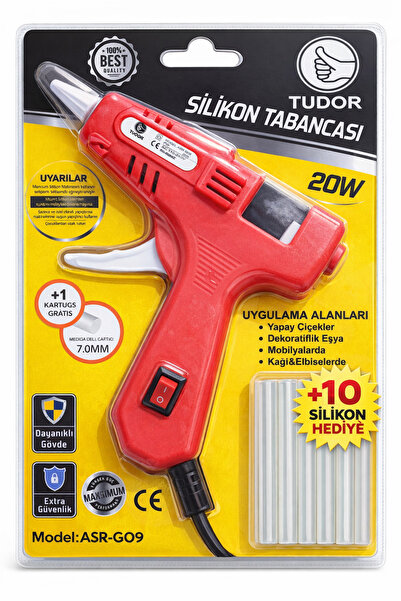 TUDOR SİLİKON TABANCA ANAHTAR KORUMALI 20W SICAK SİLİKON TABANCASI +10 ADET 7...