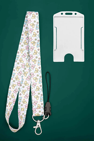 Apptakı Renkli Kelebek Boyun İpi Boyun Askı İpi Boyun Askısı ve Kartlık - ASS...