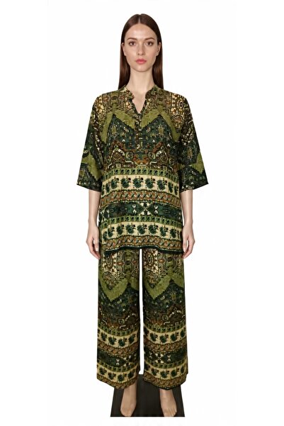 Generic طقم نسائي طباعة رقمية ، مصنوع من قماش رايون ثقيل، مكون من قطعتين