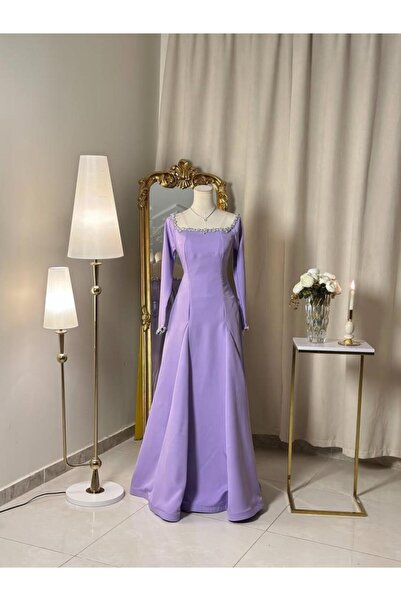 vanus fashion 6411-Purple dress with delicate details