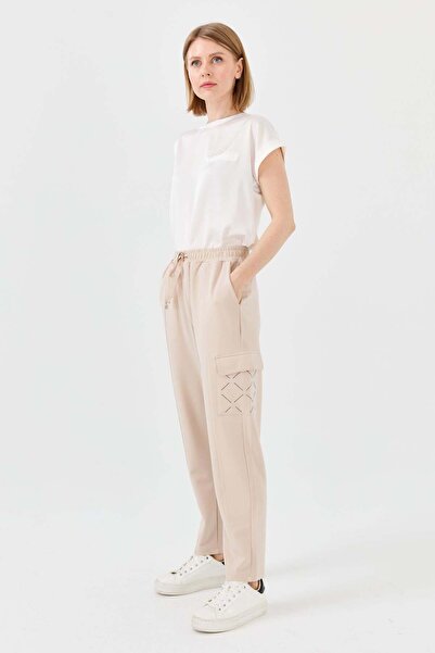 Desen Triko Tricotaj de damă Pantaloni imprimați cu pietre Bej