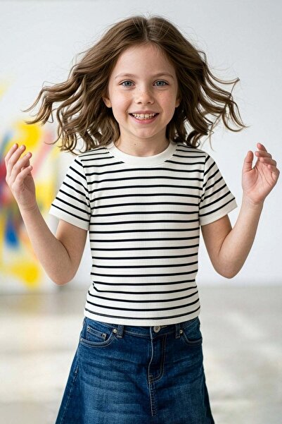 Fulla Moda cu dungi material reiat guler rotund Tricou pentru fete