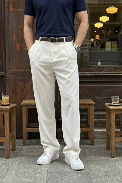 Livio Ferri Men's Fabric Baggy Fit Pleated Pants