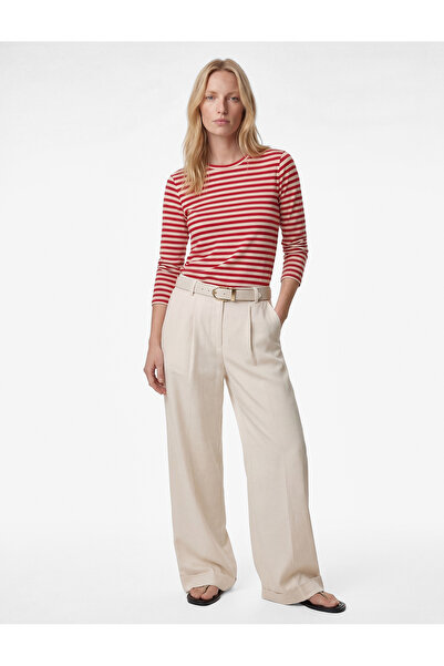 Koton Μοντάλ Υφασμάτινο μακρυμάνικο μπλουζάκι με λαιμόκοψη Ριγέ