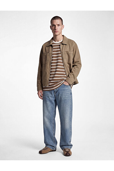 Koton Βαμβακερό μακρυμάνικο τζιν πουκάμισο με τσέπες και κλασικό γιακά με φερ...