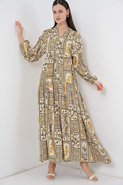 Hiccup Bdart Buttoned V-Neck Patterned Maxi Dress