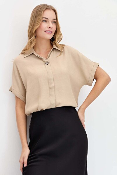 Desen Triko Women's Brooched Maroken Shirt Mink