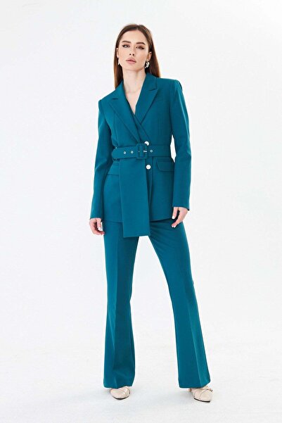 LOVELF Yaka Detaylı İspanyol Paça Takım Petrol