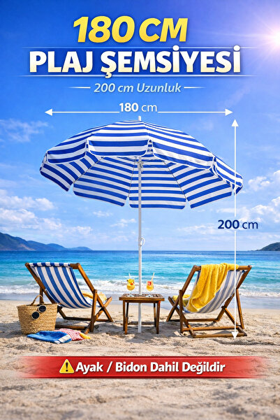Düvenci Plaj Şemsiyesi 180 cm Mavi Beyaz 8 Telli Eğilebilir Güneş Koruyucu Ba...
