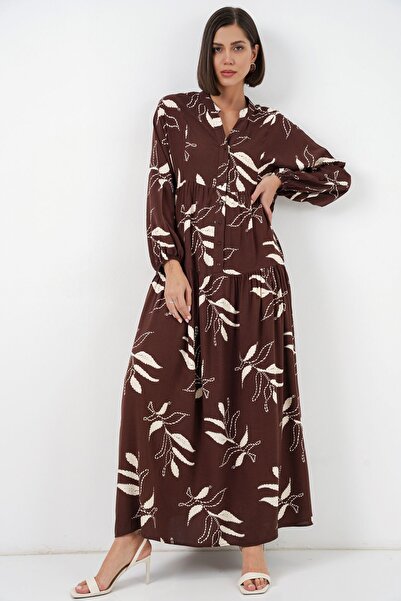 Hiccup Bdart Buttoned V-Neck Patterned Maxi Dress