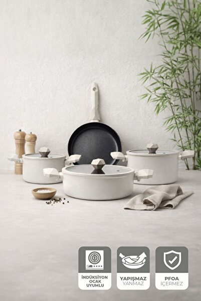 Kitchen Life Gigilli Gal 7 Piece Diamond Pot and Pan Set Cream