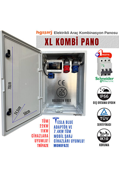 hgsşarj "XLKOMBİ" 22kw Trifaze 7kw Monofaze Elektrikli Araç Kombinasyon Panos...