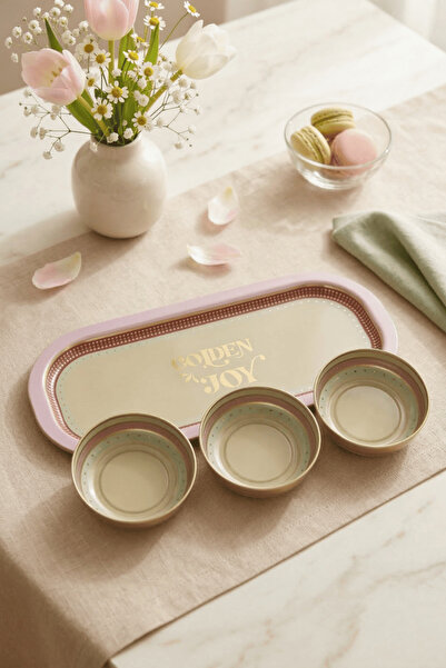 Sarkap Home 3'lü Çerezlik ve Sunumluk Tepsi Seti - Golden Joy