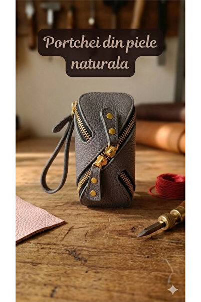 OEM Women's Genuine Leather key ring, mini Waist Bag with zipper and key ring...